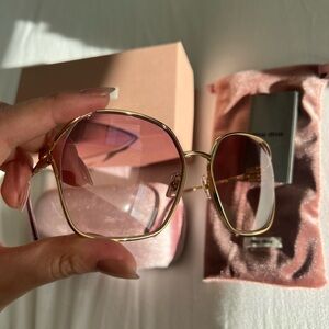 MIU MIU MU 52WS Gold Frame Sunglasses with Pink Lenses